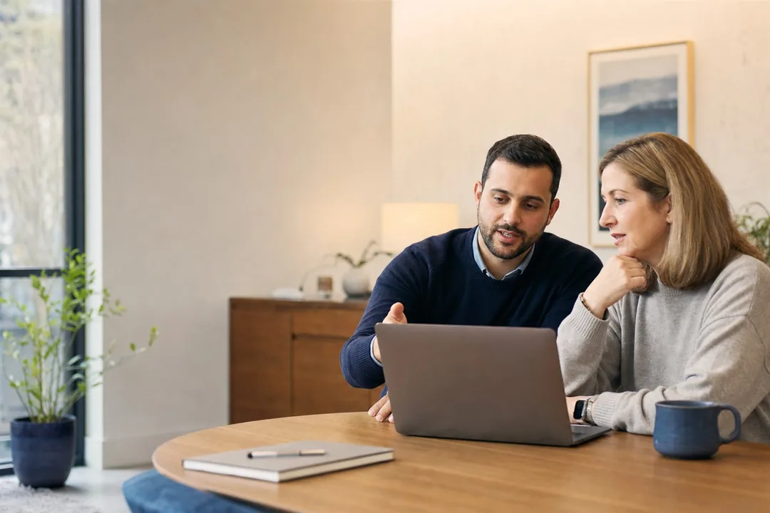 Scène illustrative de deux personnes discutant d’un enjeu TI dans un bureau professionnel